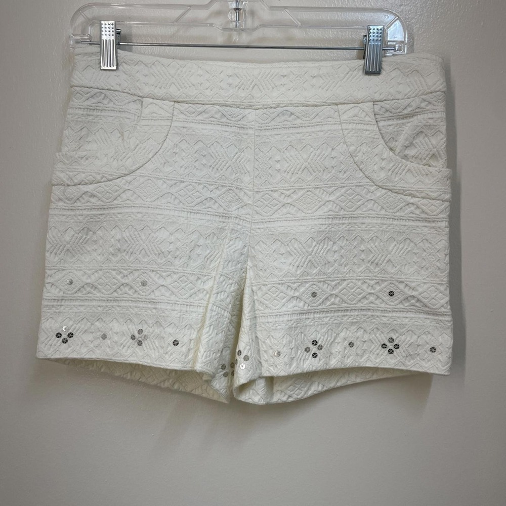 ELEVENSES White Shorts Womens 6‎ Embroidered Sequin Cute Feminine Going Out
